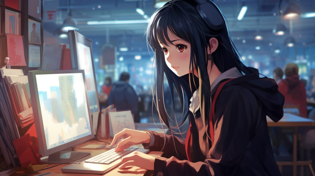 パソコンを使っている美少女